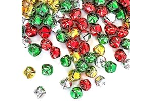 DHAIQC 100 Pcs Christmas Jingle Bells 1 Inch, 4 Colors Mixed Large Craft Jingle Bells Colorful Metal Bells for Wreath Holiday Home Christmas Pet DIY Decoration (4 Colors, 1 inch)