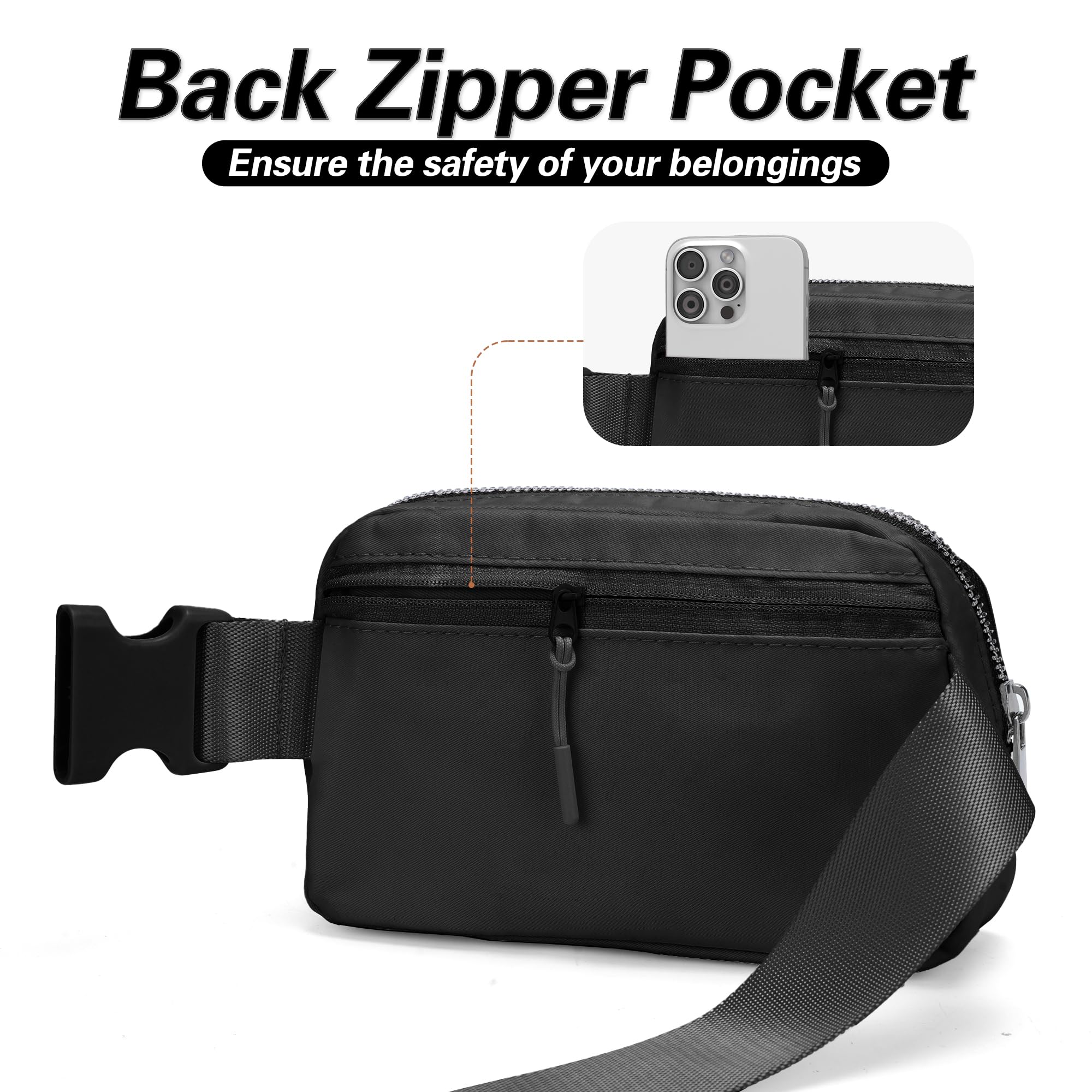 JSJ Mini Black Fanny Pack for Women & Men,Valentines Day Gifts for Girls Teens Kids Daughter Sister Her,Trendy Stuff Crossbody Bags Cute Everywhere Belt Bags.(Black)