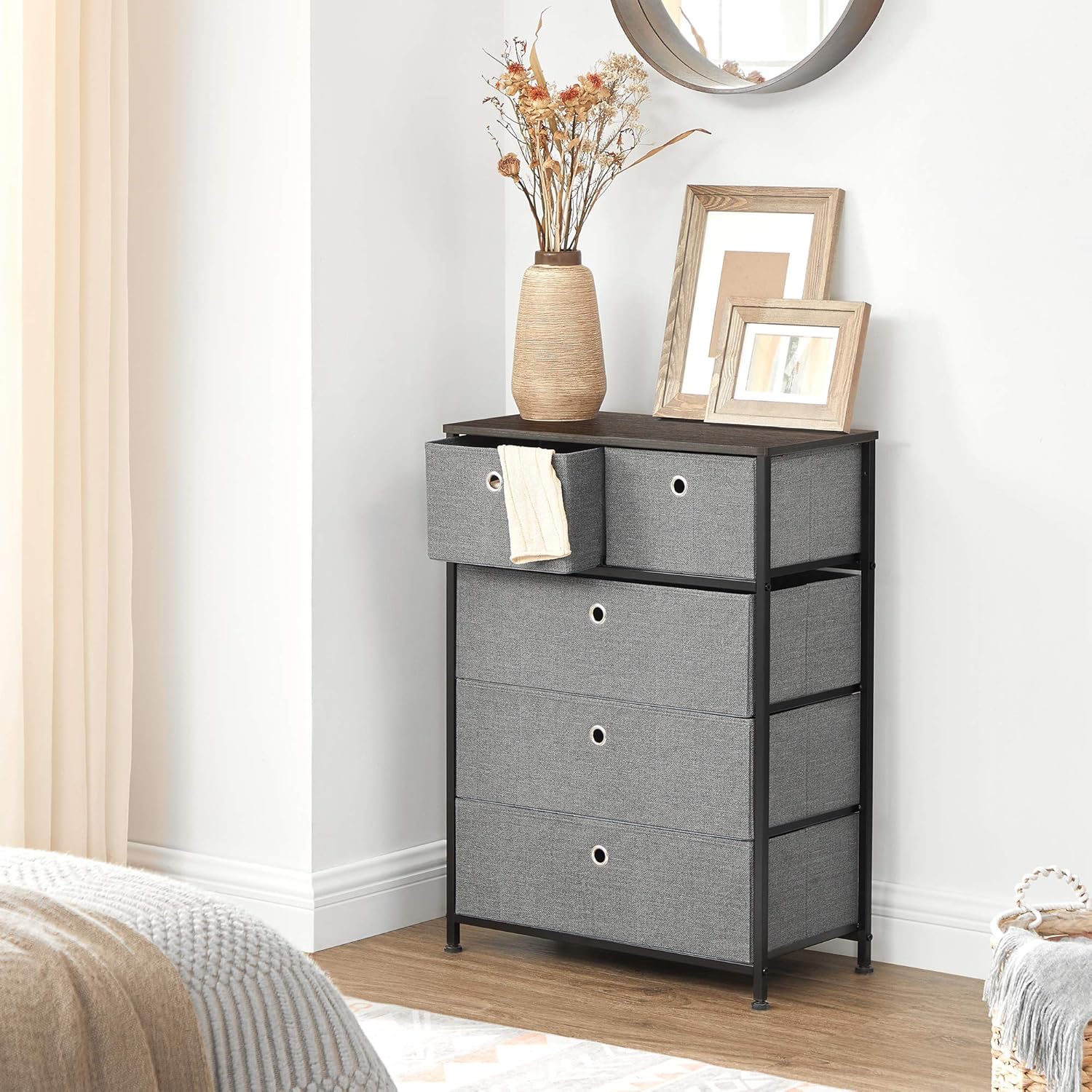 SONGMICS Storage Chest Dresser 5 Fabric Drawers Closet Apartment Dorm Nursery, 23.6 x 11.8 x 32.9 Inches, Dark Walnut: Furniture & Decor