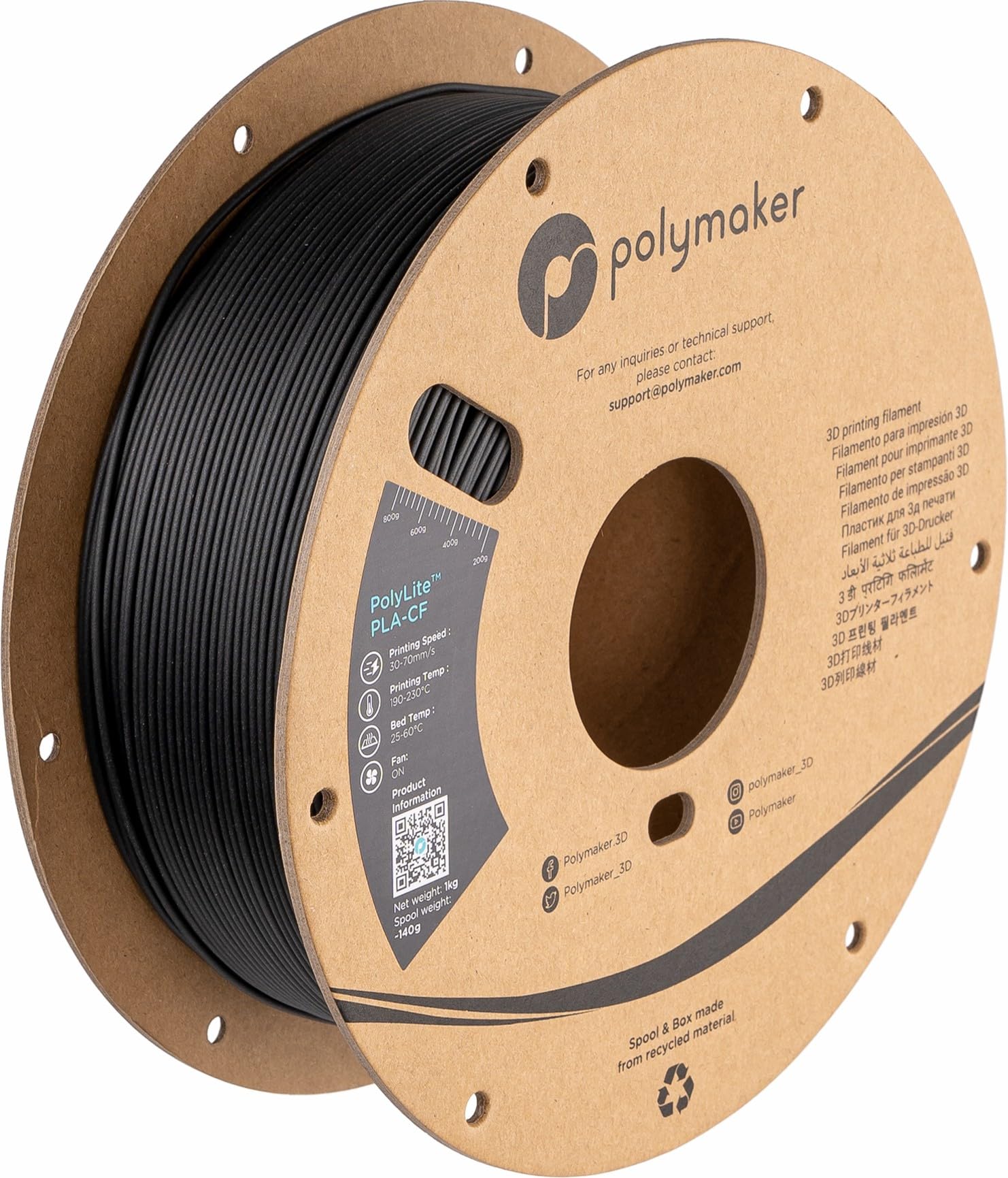 Photo 1 of Polymaker Carbon Fiber PLA Filament 1.75mm, Carbon Fiber Reinforced 3D Printer PLA Filament 1kg - PolyLite 1.75mm Carbon Fiber 3D Printing PLA Filament Strong & Easy to Print & Matte PLA-CF