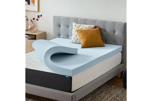 LUCID 4 Inch Gel Memory Foam Mattress Topper-Ventilated Design-Ultra Plush-Queen Blue