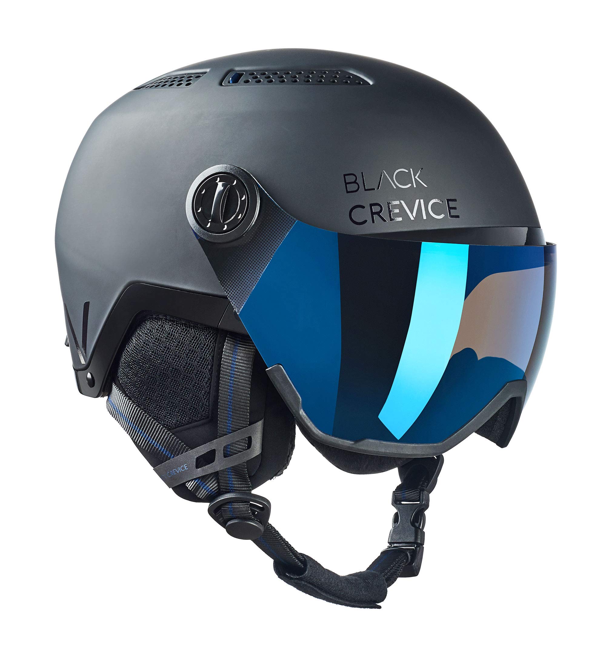 Black Crevice Unisex - Adult Chamonix with Visor Ski Helmet, Matt Black/Blue, S (51-54 cm)