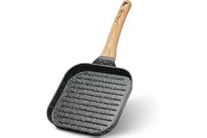 ESLITE LIFE Nonstick Grill Pan for Stove Tops, Versatile Square Small Grill Skillet Steak Pan for Indoor Cooking & Outdoor Grilling, PFOA Free, Black-8 Inch