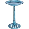 VIVOHOME 28 Inch Height Polyresin Lightweight Antique Outdoor Garden Bird Bath Blue