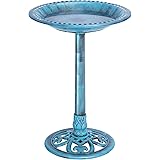 VIVOHOME 28 Inch Height Polyresin Lightweight Antique Outdoor Garden Bird Bath Blue