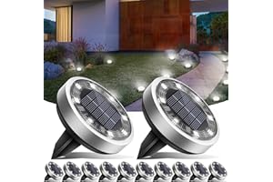 vighep Solar Ground Lights,12 Pack Flat Solar Lights Outdoor Waterproof, Bright LED Solar Disc Lights, 6000K Cool White Landscape Lighting for Outside Yard Garden Pathway Driveway Lawn