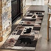 Puyosvr Rustic Lodge Runner Rug,2x7ft,Western Country Bear Elk Deer Wildlife Log Design,Forest Landscape Hunting Theme Rug,with Non Slip Backing Washable Rugs, Non Slip Pet Friendly Rug for Hallway