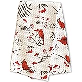 KPTQO Red Bird & Flowers Theme Kitchen Towels - 16 x 24 Inches Kitchen Hand Dish Towels - Decorative Fast Drying Home Dishcloth - Absorbent Dishcloth Decor Gifts for Friends Family - A20