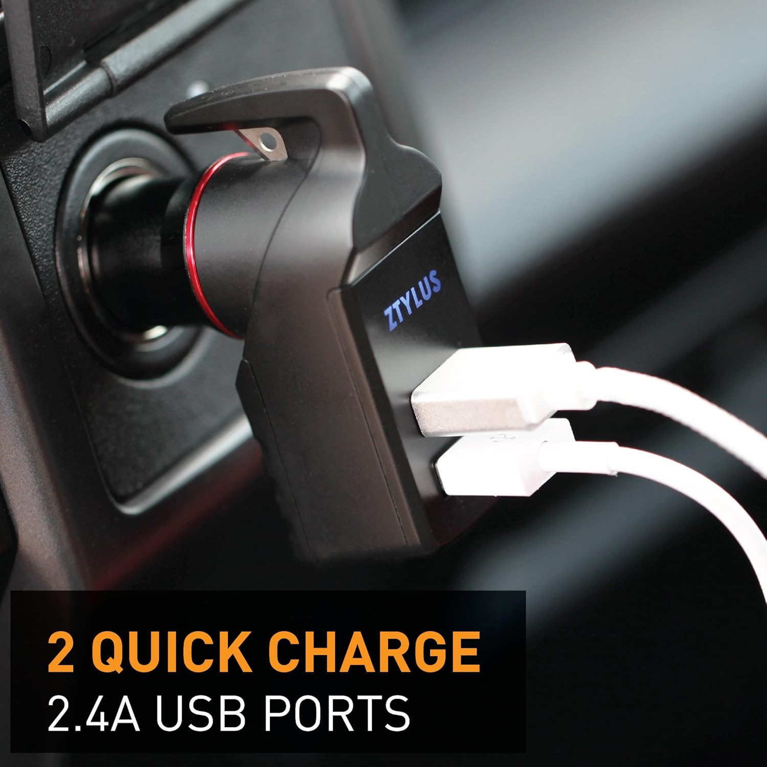 Ztylus Stinger USB Emergency Escape Tool: Life-Saving Rescue Car Charger, Spring Loaded Window Breaker, Seat belt Cutter, Dual USB Ports Max. 2.4A (1 PC Black)