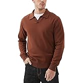 Kallspin Men's Knit Polo Sweater Regular Fit V Neck Cotton Long Sleeve Soft Classic Sweater Pullover