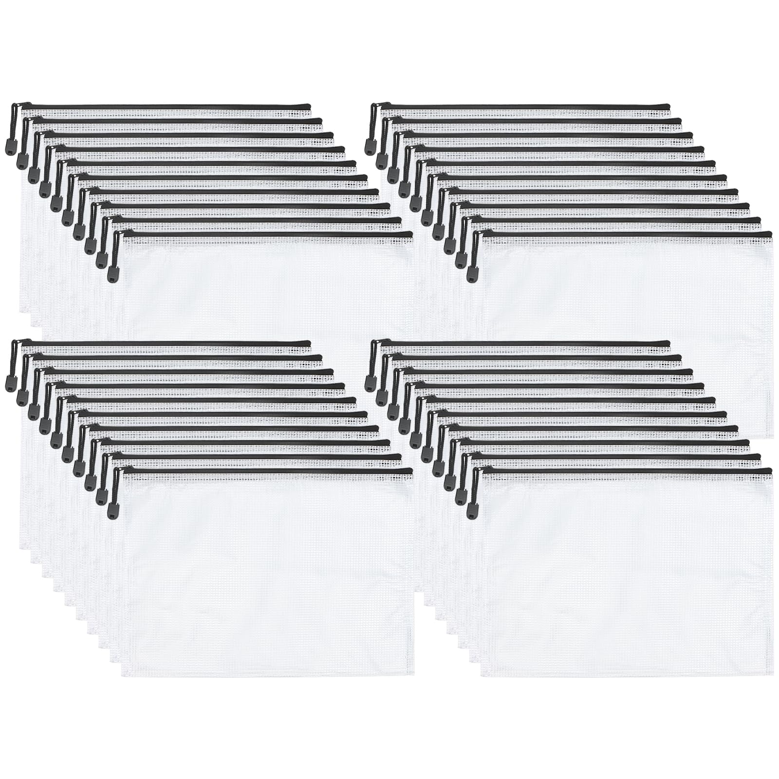 MANCHAP 40 PCS A4 Mesh Zipper Pouch, 33 x 23cm Plastic Zip Folders Wallet, Zipper File Document Bag for Office