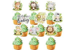 Weecent 45 Pcs Safari Baby Shower Cupcake Toppers Jungle Animals Oh Baby Party Decorations Safari Theme Cupcakes Toppers for Boys Kids Nursery Wild Party Supplies