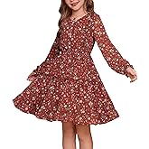 GRACE KARIN Girls V-Neck Floral Dresses 6-14Y Kids Long Sleeve Casual Fall Winter Christmas Holiday Hawaiian Flower Dress