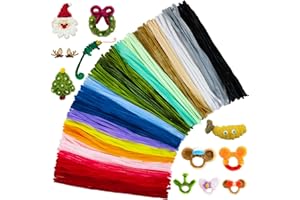 AHUIFT 200PCS Upgraded 20 Colors Pipe Cleaners Craft Chenille Stems Bulk DIY Art Supplies Assorted Colorful Thick Fluffy Fuzzy Wire Sticks for Kids and Adults
