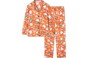 UNICABBIT21 Satin Pajamas for Big Girls Unisex Kids Silk Button Down Long Sleeve & Pants PJS 2PCS Size 8-16