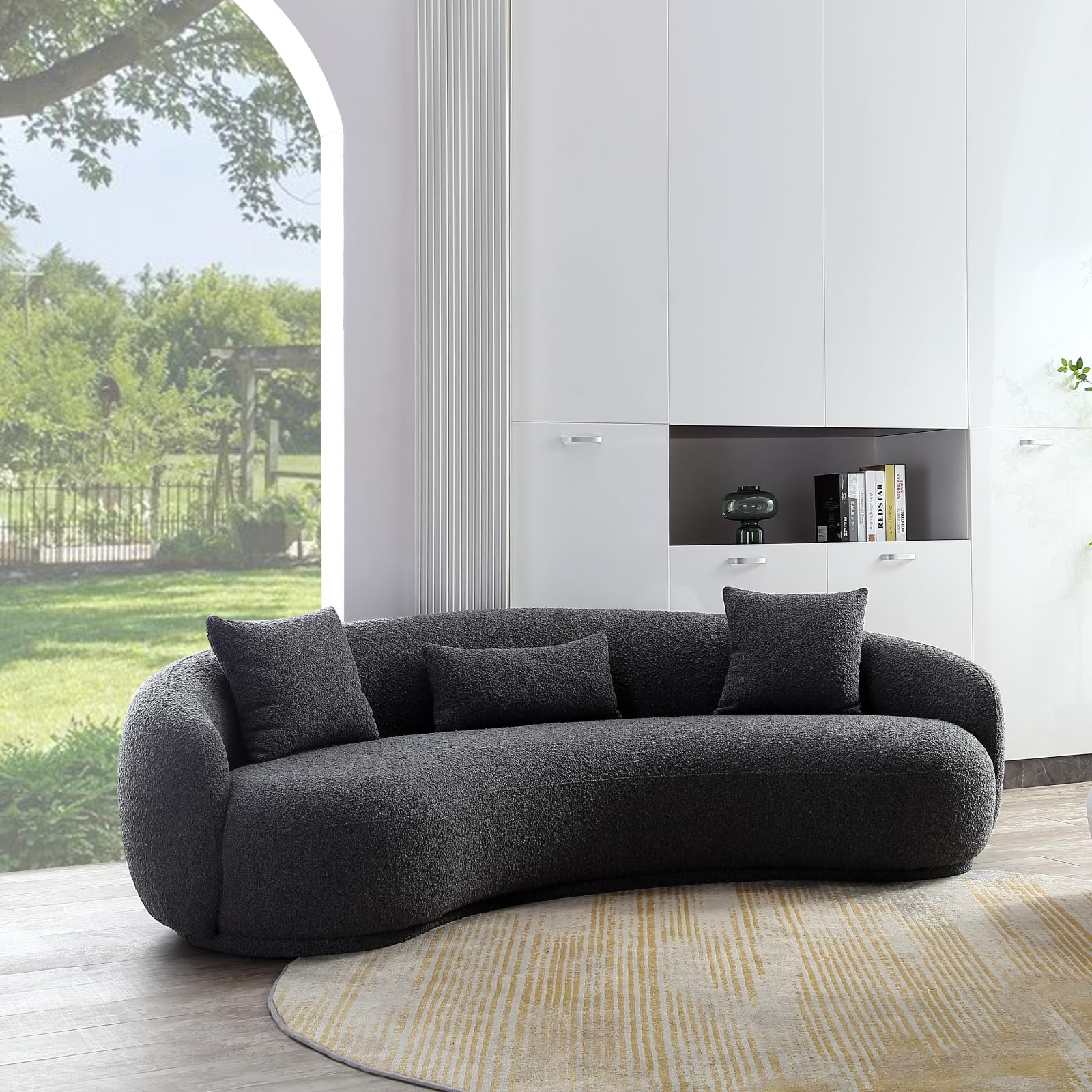 Photo 1 of Acanva Mid Century Modern Curved Living Room Sofa, 4-Seat Boucle Fabric Couch for Bedroom, Office, Apartment, Grey