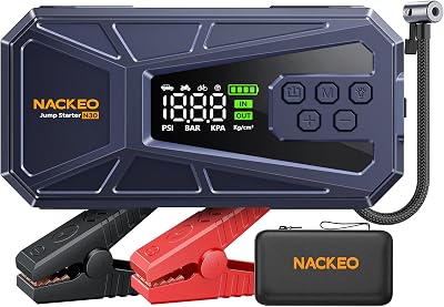 Booster Avviamento Auto, 8000A Avviatore Batteria Auto con Compressore 160PSI(Fino 12.0L Diesel/ALL Gas), Starter Batteria Auto Al Litio 12V, Avviatore Emergenza Per Auto con Torcia a LED, LCD