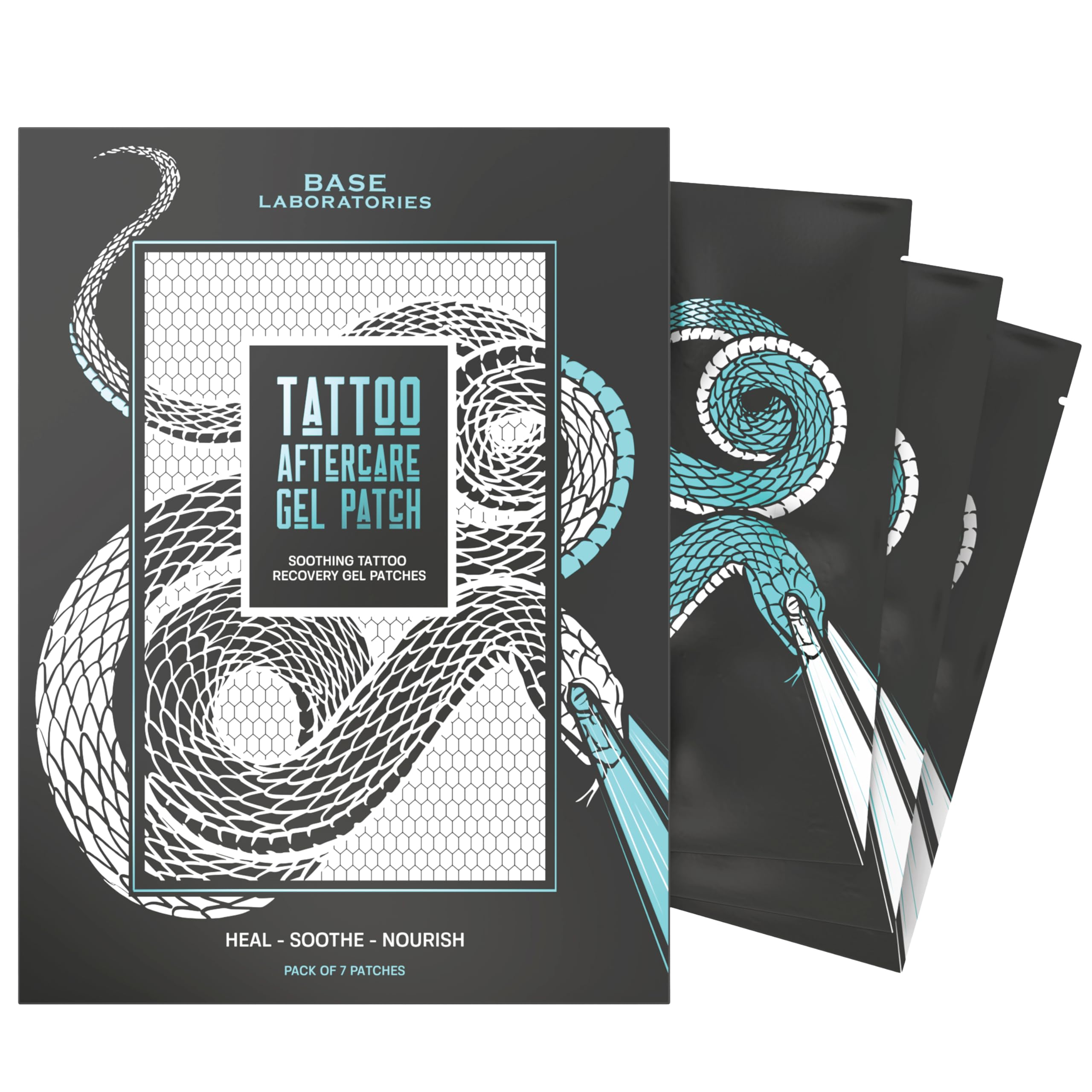 "Base Labs Tattoo Aftercare Gel Patch | For Healing, Cooling, and Moisturizing | Latex-Free, Tattoo Recovery Patch for Fresh Tattoos | Fast Relief & Protection | Promotes Faster Healing | 7 Patches"