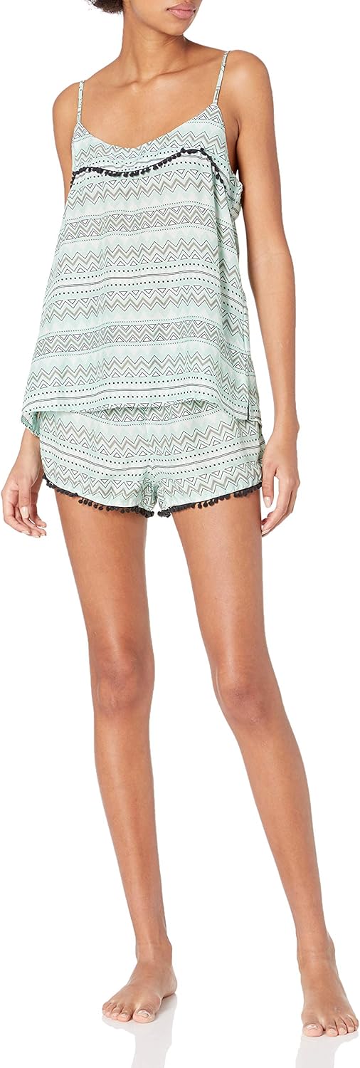 Amazon Brand - Mae Women's Sleepwear Pom Trim Tank and Short Pajama Set