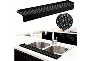 Silicone Sink Edge Protector Splash Guard,Sink Granite Edge Protector,24x4 Inch with Suction Cups & 5°Tilt, Cuttable for Kitc