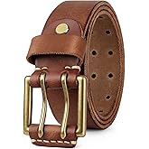 OZNDAS Real Leather Belts for Men Work Heavy Duty Double Prong Men's Belt Jeans Casual Mens Belts Leather Christmas Gifts