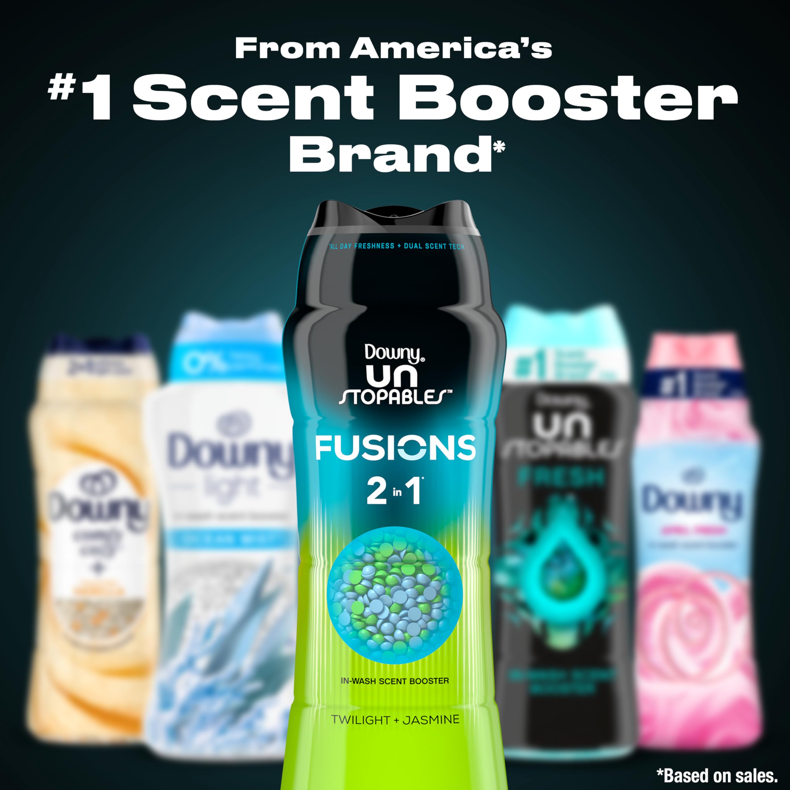 Downy Unstopables Fusions In-Wash Laundry Scent Booster Beads, Twilight and Jasmine Scent, 26.5 oz, 2-in-1 All Day Freshness