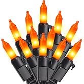 woohaha Orange Halloween Lights,25FT 100Count Halloween Mini String Lights | Incandescent Bulb Orange Fall Lights with Black Wire, Orange Christmas Lights Waterproof for Outdoor,Thanksgiving,Fall,Party