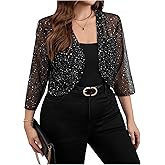 Floerns Women's Plus Size Mesh 3/4 Sleeve Open Front Bolero Party Cropped Cardigan Jacket