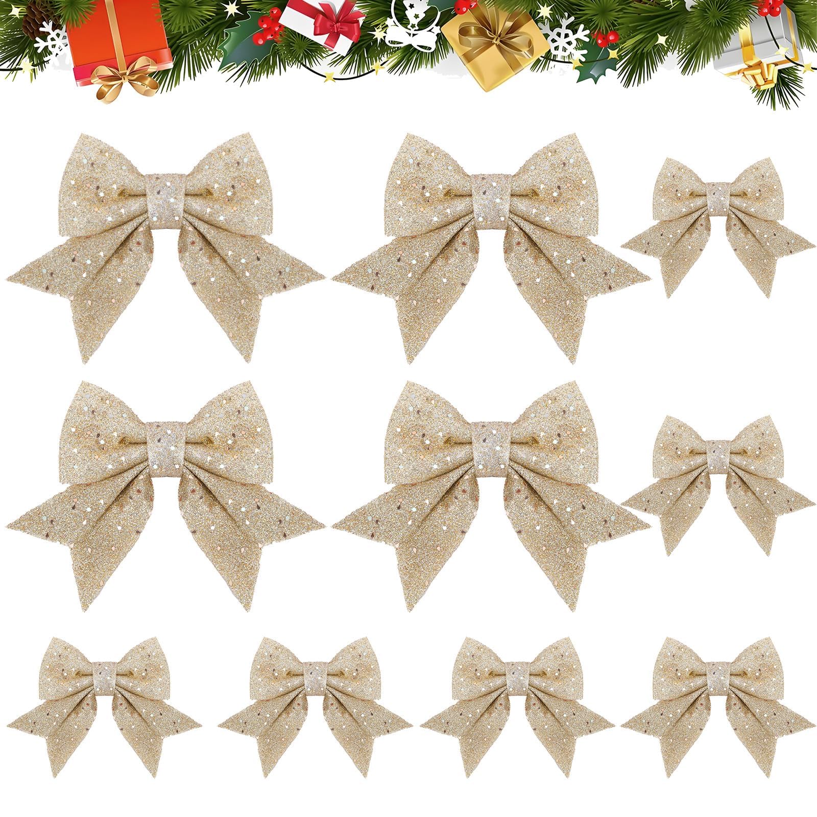 SEPGLITTER Christmas Bow, 10 Pieces Glittering Christmas Bow Large Bow Christmas Wreath Bow Christmas Tree Ribbon Bows for Christmas Holiday Wedding Decoration