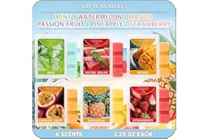 SCENTORINI Wax Melts, 6 Pack Scented Wax Melts Wax Cubes Strong Scent, Soy Wax for Wax Warmer - Mint, Watermelon, Strawberry,