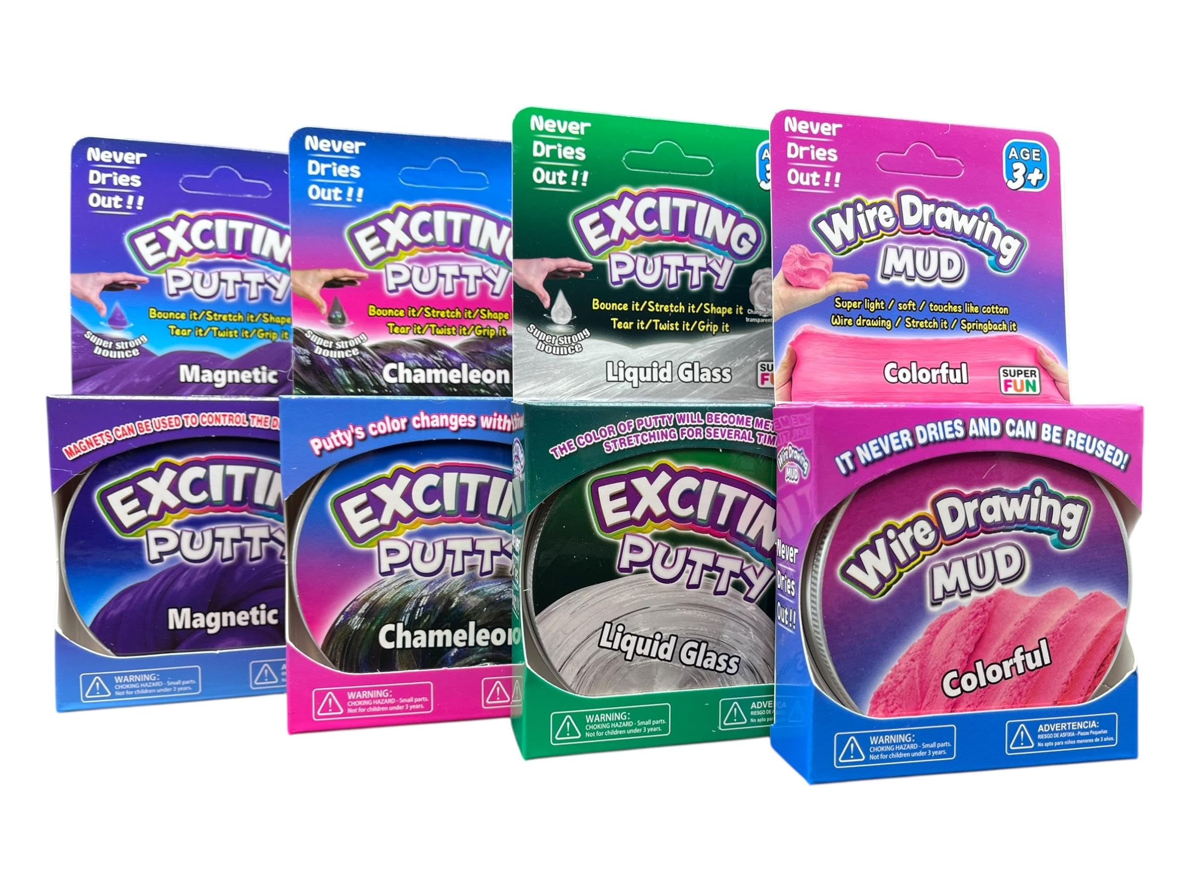 Putty & Mud Set – 4 x Colour Changing Magnetic UV & Liquid Glass Exciting Putties & Wire Drawing Muds – Sensory Therapy Putty & Squishy Fidget Toy Gift Set