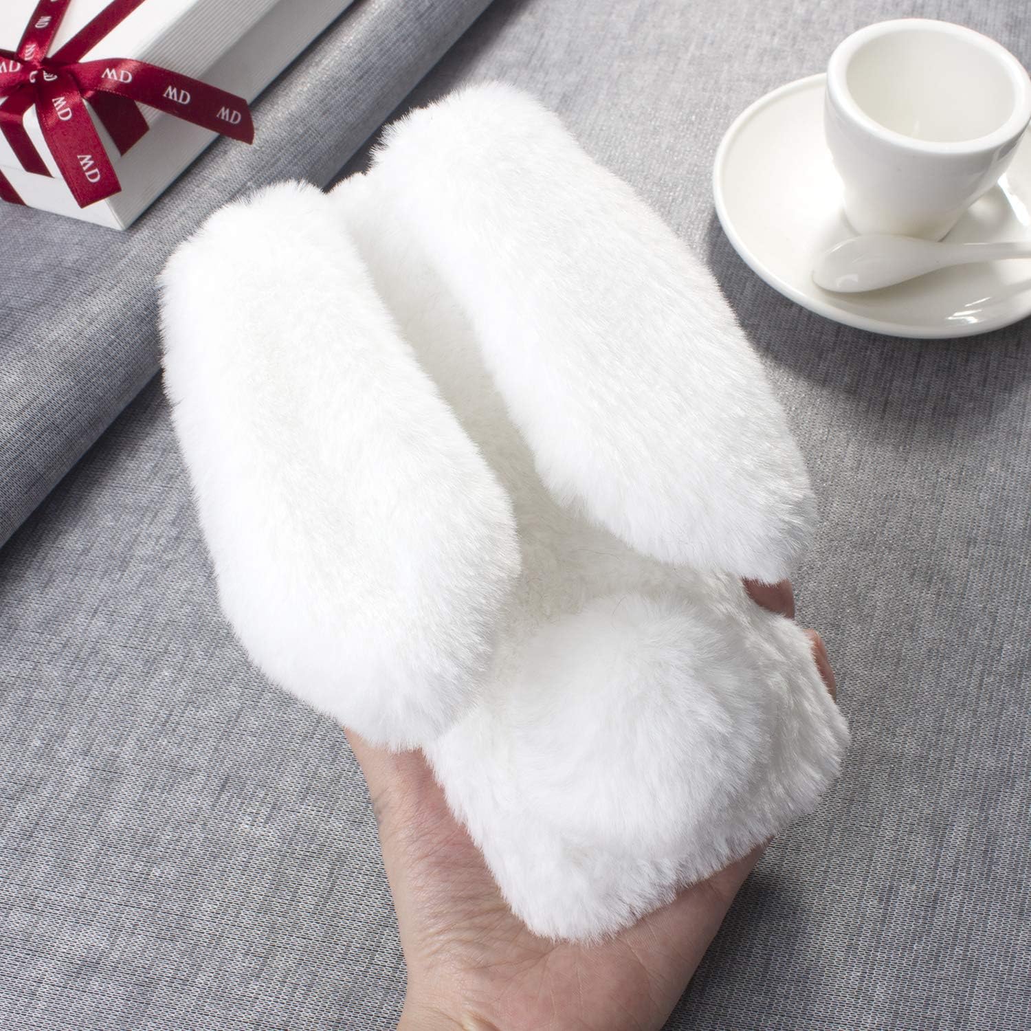 Awenroy Rabbit Case for Samsung Galaxy A20 / A30 [ Fluffy Rabbit ] Soft and Comfortable Plush cover Fun and Lovely Character Shockproof Cases for Samsung Galaxy A20 / A30 - White