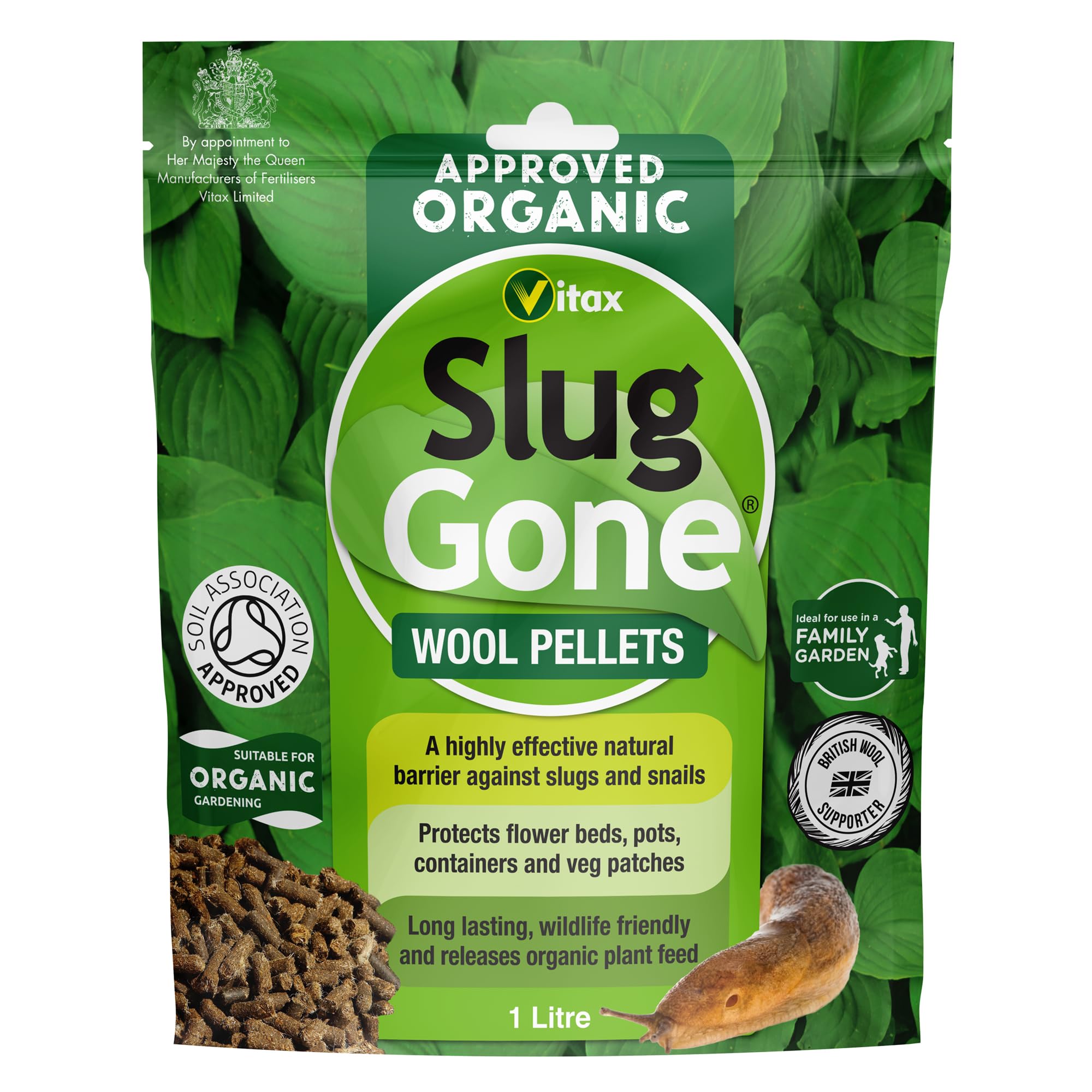 Vitax Slug Gone Wool Pellets, Natural, Organic Barrier To Protect Borders, Pots & Containers From Slugs And Snails, Long Lasting - 1L