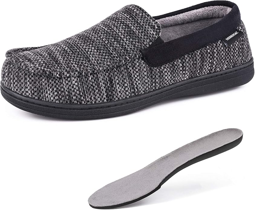 MERRIMAC Men's Cotton Knit Memory Foam Moccasin Slippers Breathable