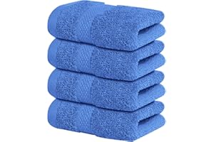 Infinitee Xclusives Premium 100% Cotton Wash Cloths for Showering - Pack of 4, (12x12) Inches - Highly Absorbent, Soft Face Towels, Washcloths Perfect for Bathroom, Hotel, Gym, Spa |Eloquent Blue|