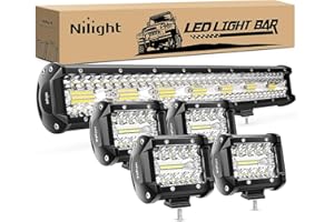 Nilight 20 Inch 420W Triple Row Flood Spot Combo Led Light Bar 4PCS 4Inch 60W LED Pods Driving Boat Lights Led Off Road Trucks Lights , 2 Years Warranty (ZH415), Black