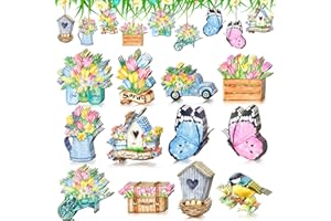 Anglechic 36 Pcs Vintage Spring Ornaments for Tree Cute Spring Decorations Hanging Butterfly Truck Bird Wooden Ornaments Spring Wooden Hanging Ornaments Truck Decorative for Small Craft Home
