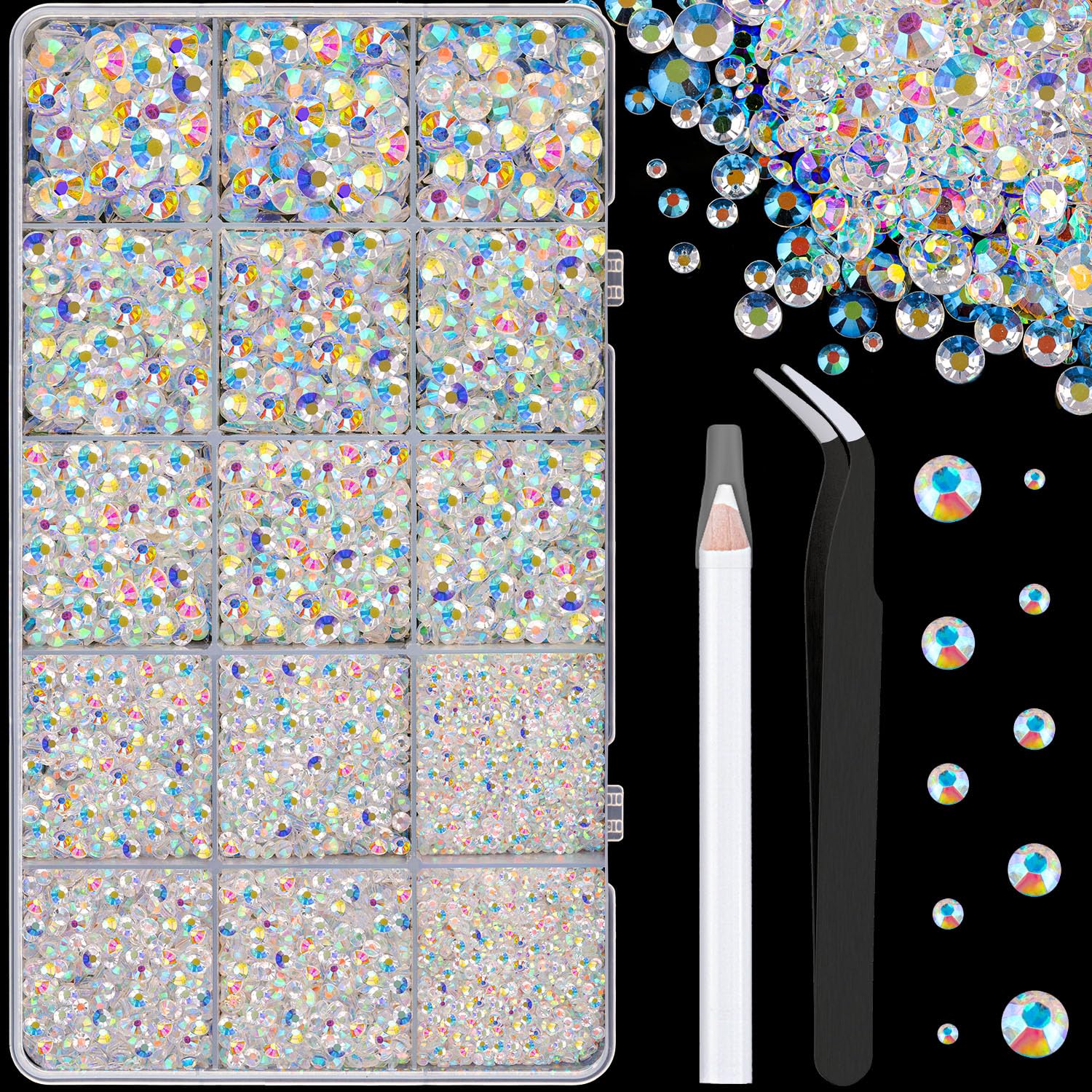16000Pcs Resin Jelly Rhinestones with Tweezers for