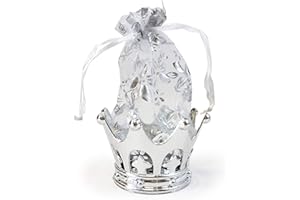 Allgala 12-PK Wedding Party Favor Container Crown with Drawstring Organza Bag, Silver
