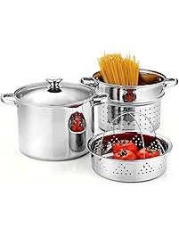 Cook N Home 4-Piece 8 Quart Pasta Cooker Steamer Multipots, Stainless Steel