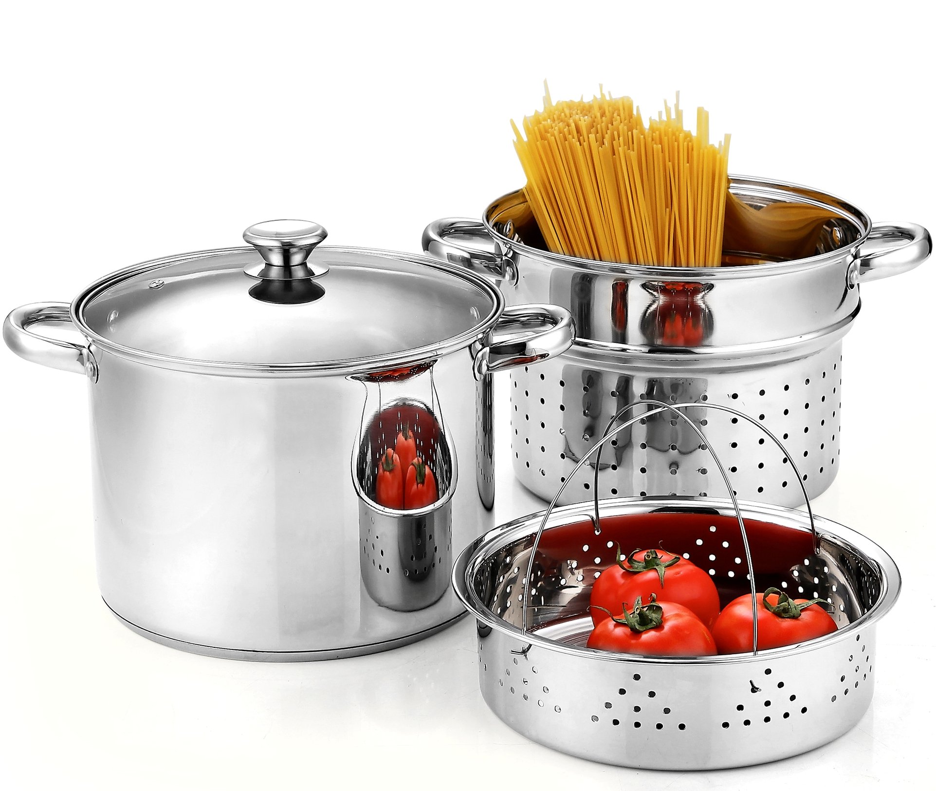 Cook N Home 02401, Stainless Steel 4-Piece 8 Quart Pasta Cooker Steamer Multipots
