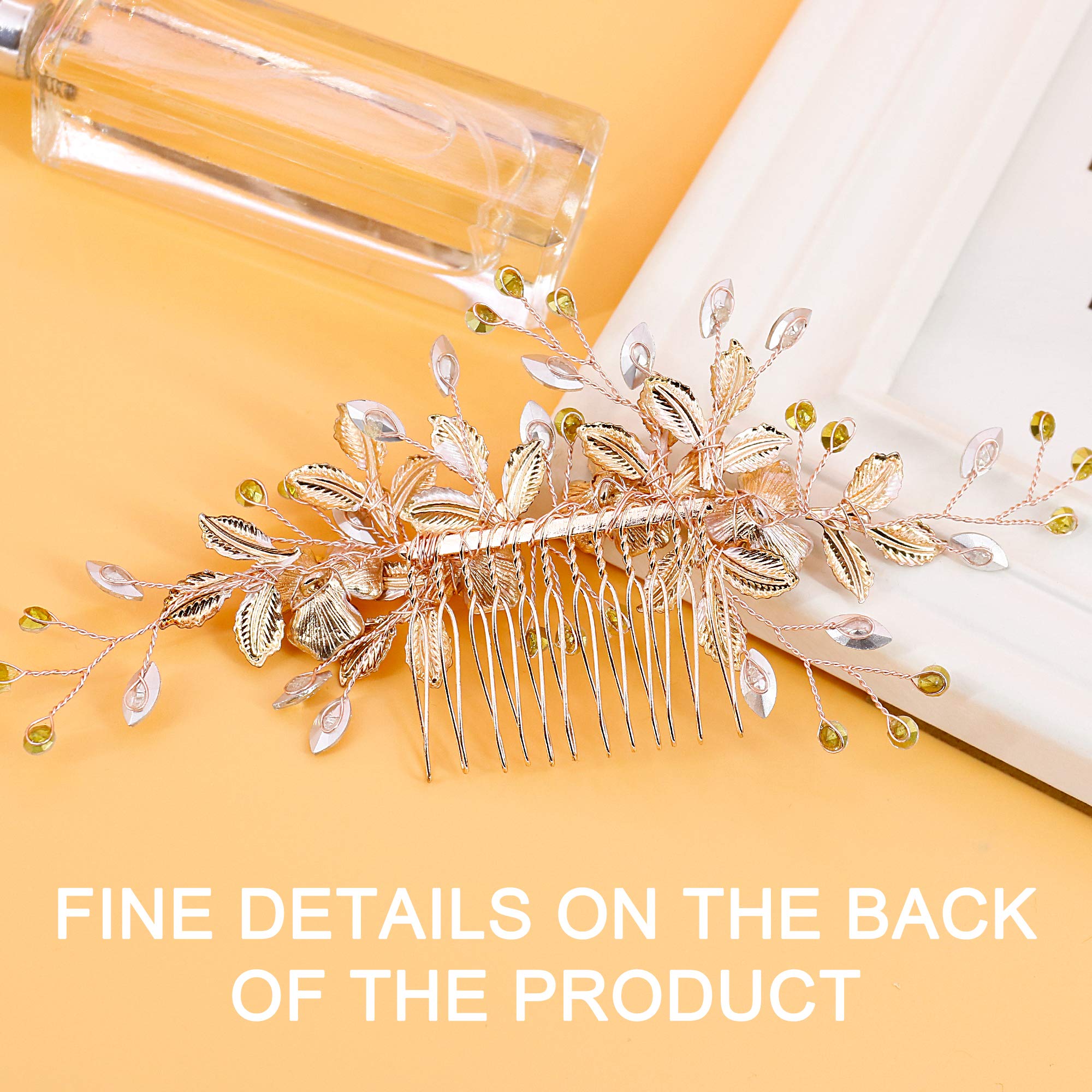 Flower Hair Clip Barrate Birthday Wedding Prom Girl Women Hair Piece Accessory, Leaf Paves, Rose Gold (Rose Gold #2)