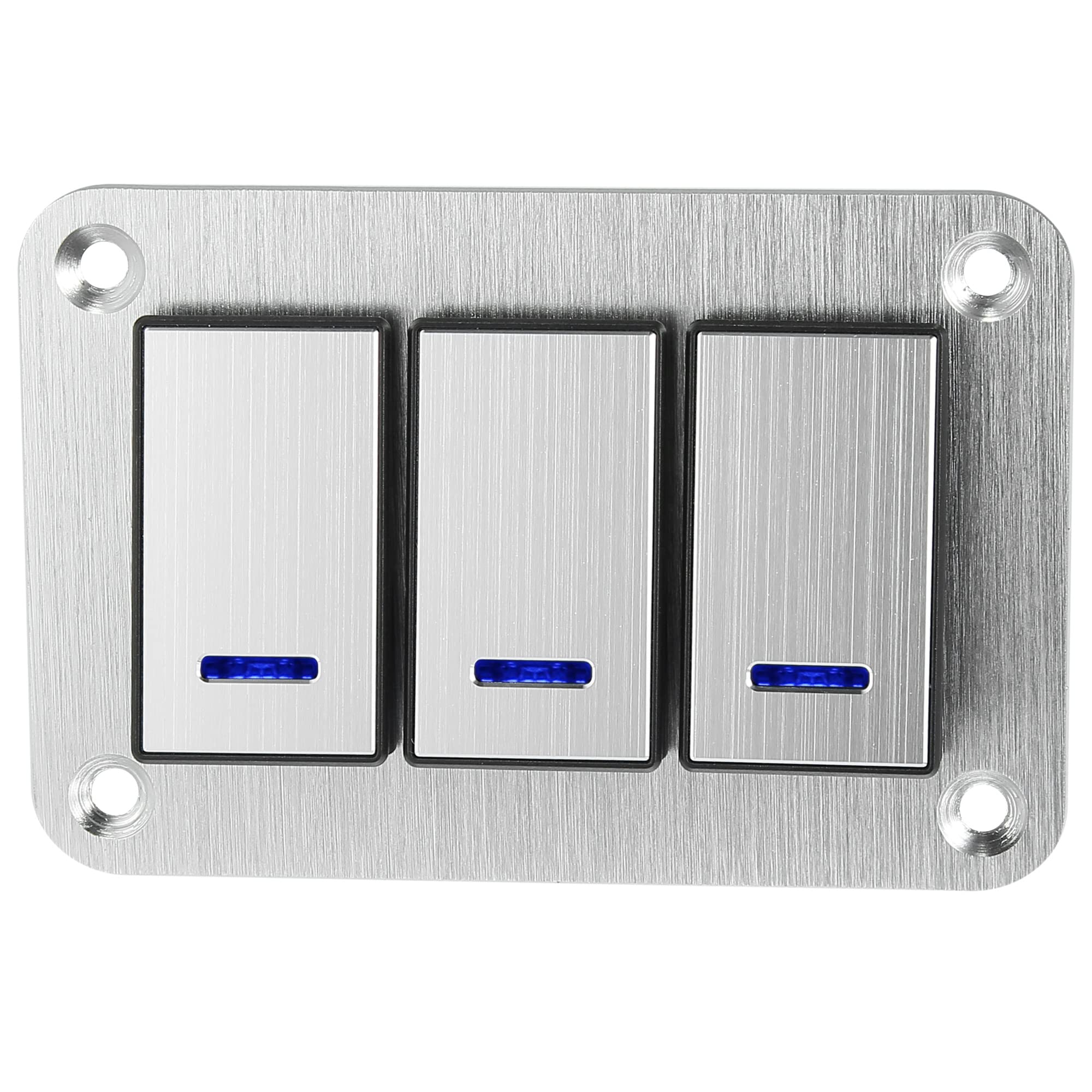 X AUTOHAUX Silver Tone 3 Gang Rocker Switch Panel 3 Pin DC 12V 24V Blue LED