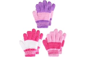 EBOOT 3 Pairs Winter Knit Gloves for Kids Stretchy Full Finger Fluffy Mittens for Toddler Boys Girls 1-11 Years