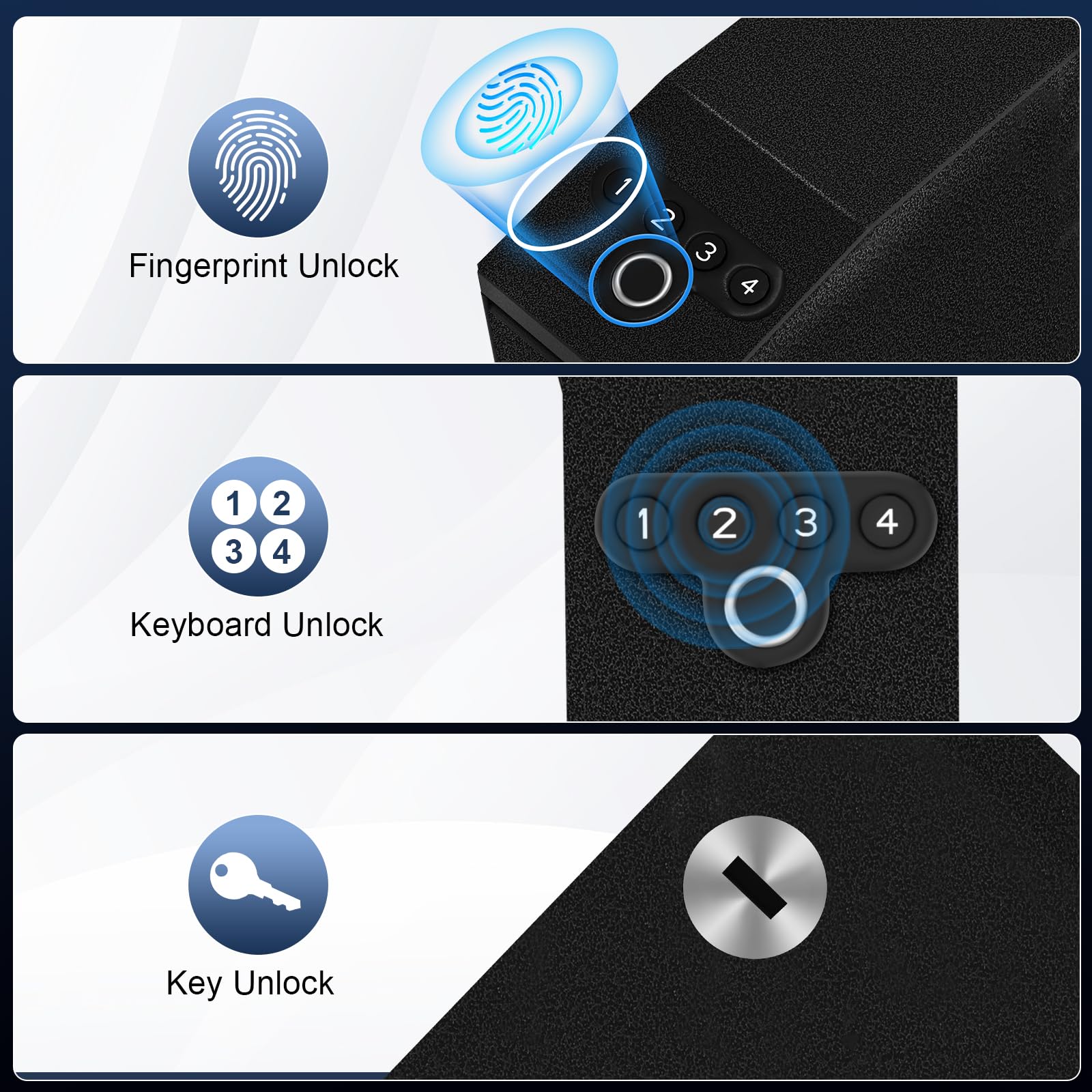 IDMIDM Pistol Safe Upgraded,0.1 Seconds Quick Access Auto Sliding Door Hand Gun Safe for Handgun,with Biometric Fingerprin, PIN Code,Key Access,for Bedside, Desk,Office Safety (Upgraded Pistol Safe)