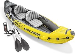 Intex 2-Person Inflatable Kayak Set w/ Pump, Aluminum Oars, Adjustable Seats, Explorer K2 - Tandem Blow-up Raft for Adults, Great for Lakes or Rivers