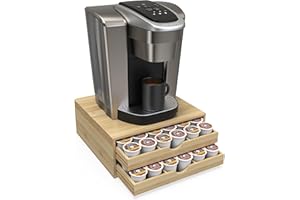 WELL WENG Bamboo Coffee Pod Drawer Organizer Compatible with K-Cups, Under Cabinet Coffee Station Storage Rack, Natural Wood 
