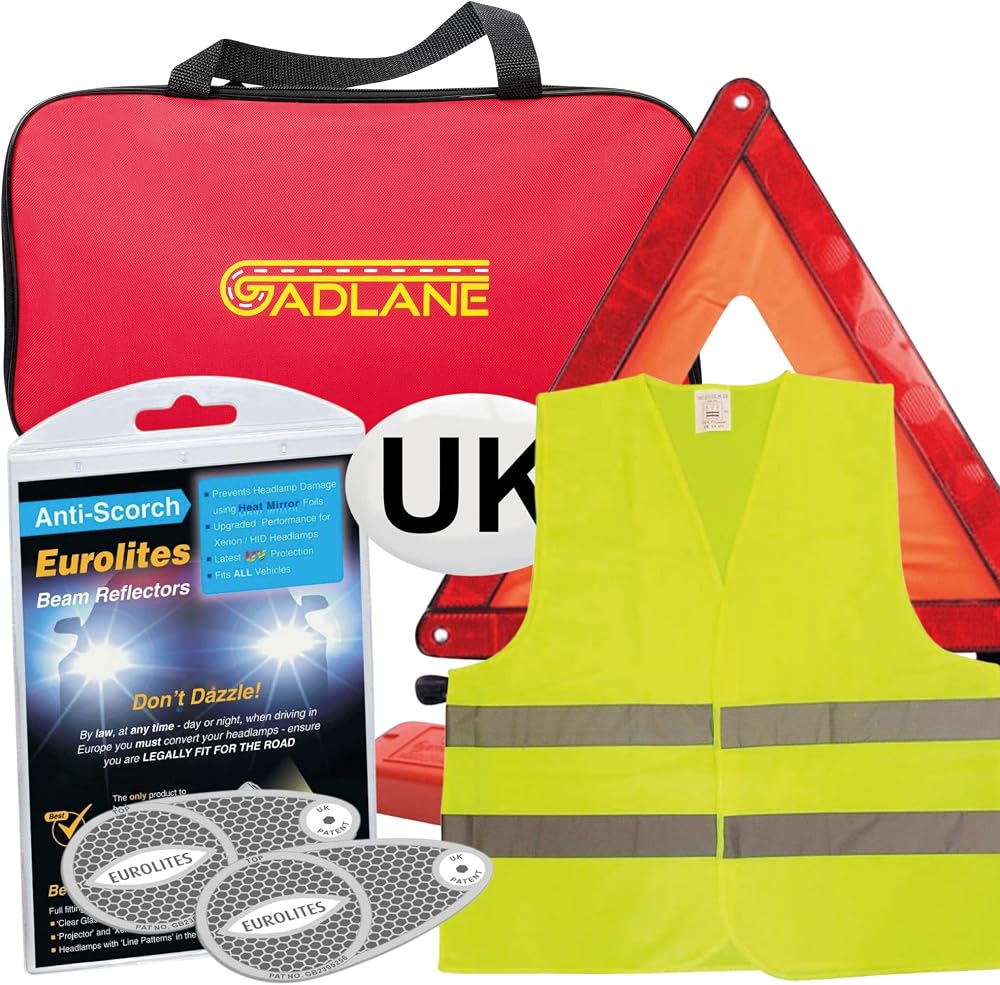 GadLane 4 Piece Car Travel European Driving Kit with Headlight Deflectors