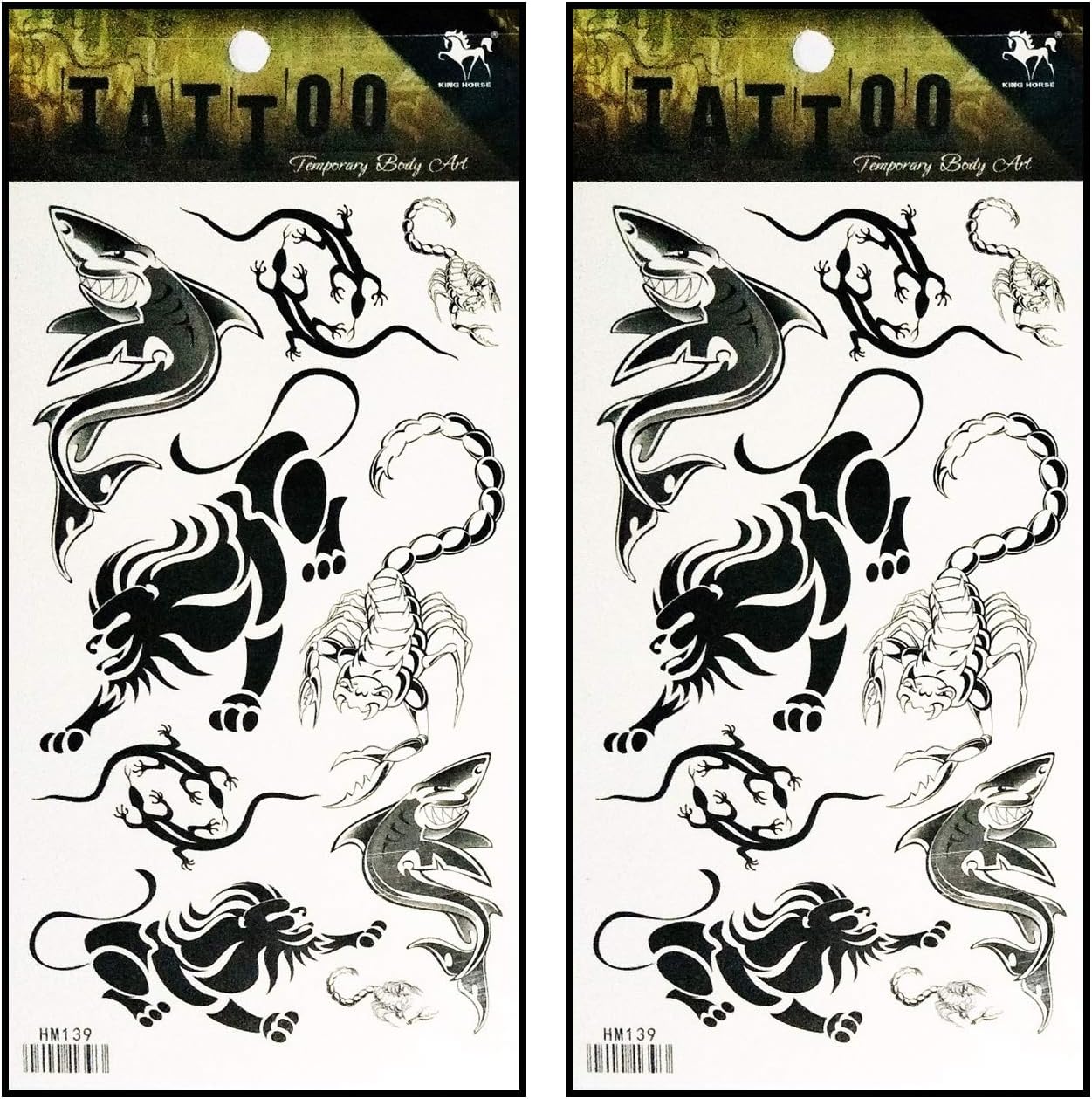 Tattoos 2 Sheets Lion Scorpion Lizard Shark Animal Waterproof Temporary Fake Tattoo Stickers Body Art Removable for Men Women