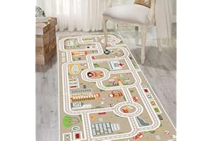 XRYZHC Kids Car Train Rug, 2' x 4' Boys Play Carpet, Floor Mat Playmat for Playroom Bedroom Kids Toddler Room，Non Slip Rug Backing (Grey, 2' x 4')